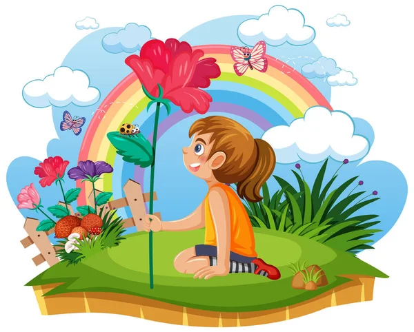 Φαντασία Κορίτσι Εκμετάλλευση Λουλούδι Στην Απεικόνιση Του Δάσους — Διανυσματικό Αρχείο
