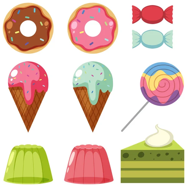 Set Sweet Desserts Isolated Illustration — Stok Vektör