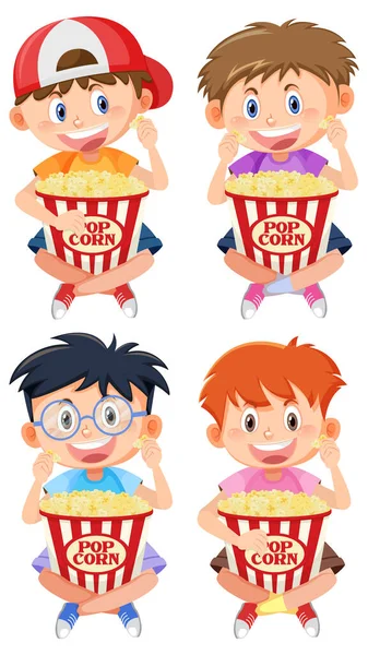 Four Kids Popcorn Buckets Illustration — Wektor stockowy