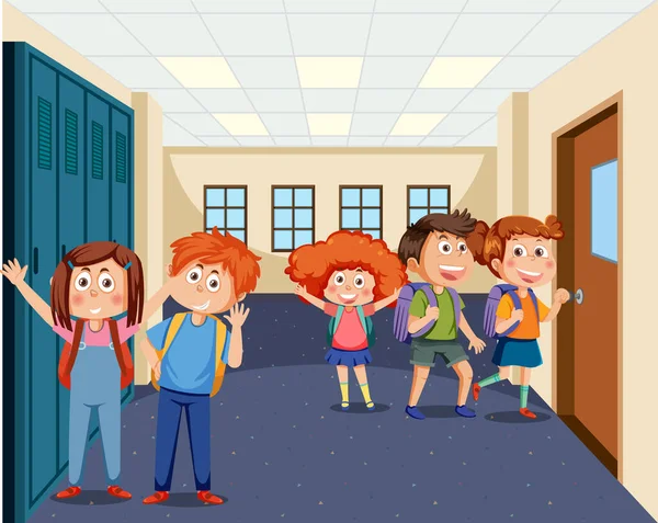 School Locker Room Student Kids Illustration —  Vetores de Stock