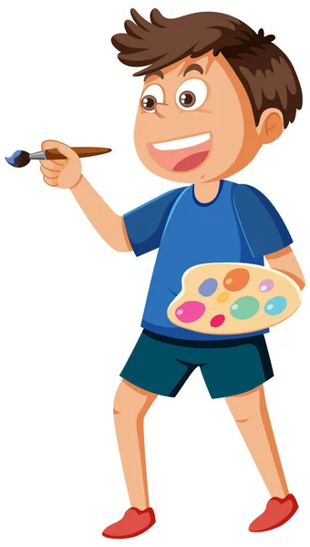 Boy Holding Brush Color Palette Illustration — 스톡 벡터