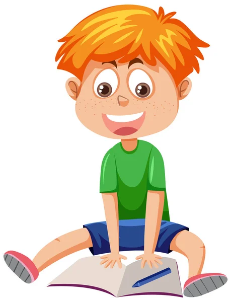 Happy Boy Doing Homework Illustration — Vetor de Stock