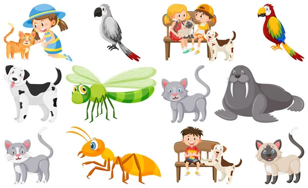 Set Various Wild Animals Cartoon Style Illustration — Stock Vector