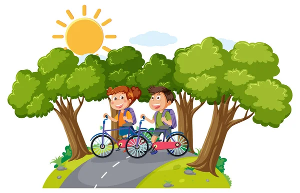 Two Children Riding Bicycles Illustration — ストックベクタ