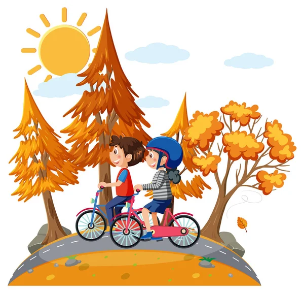 Couple Kids Riding Bicycles Illustration —  Vetores de Stock