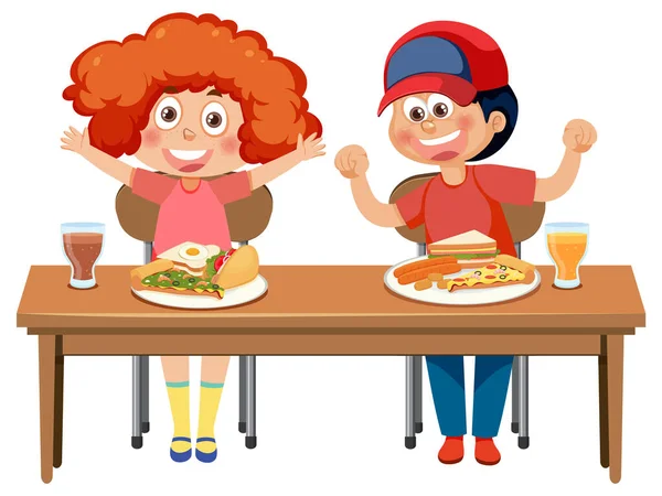 Children Having Breakfast Table Illustration — Stok Vektör