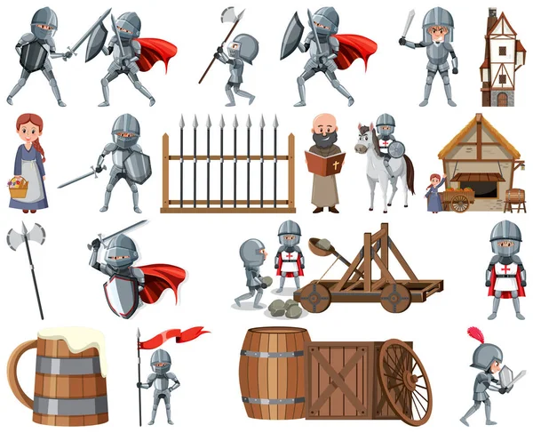 Medieval cartoon characters and objects illustration