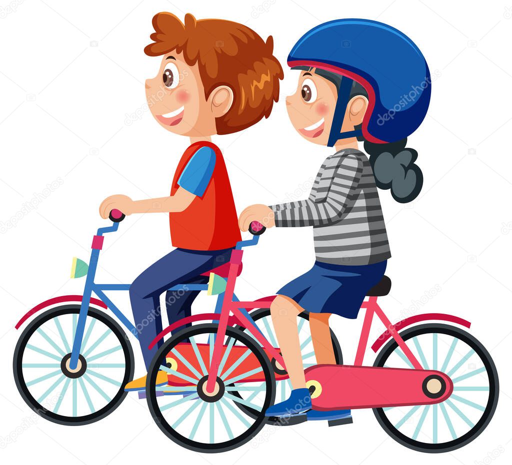 Couple kids riding bicycles illustration