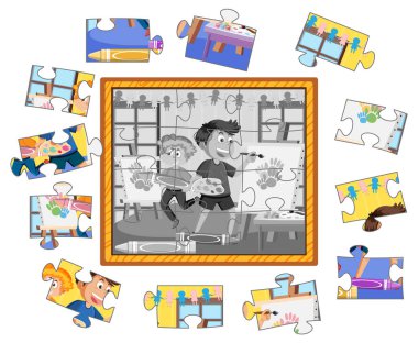 Children photo jigsaw puzzle game template illustration