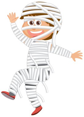 Cute boy cartoon character wearing mummy costume for halloween illustration