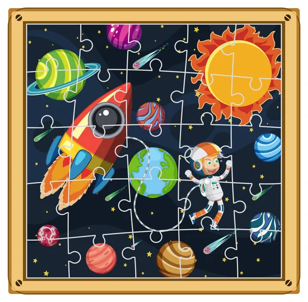 Astronaut Space Photo Puzzle Game Template Illustration — Archivo Imágenes Vectoriales