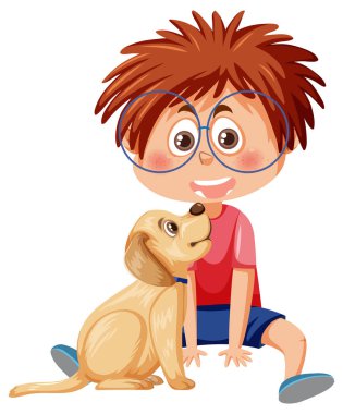 A boy with his dog cartoon character illustration