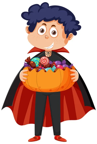 Boy Wearing Dracula Costume Halloween Trick Treat Illustration — Stockový vektor
