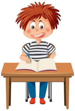 A boy study on the desk illustration