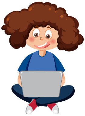 A girl using laptop cartoon character illustration