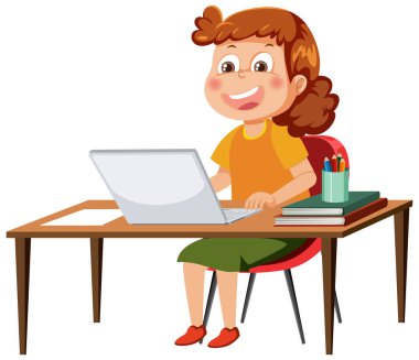 A woman sitting in front of laptop illustration