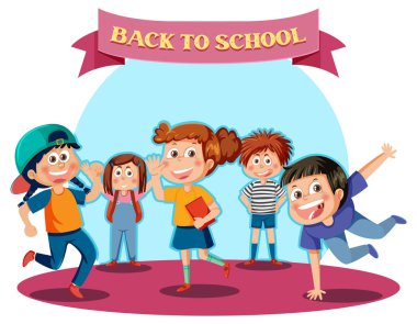 Back to school with kids cartoon character illustration