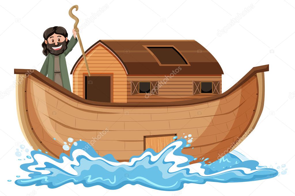 Noahs Ark and cartoon character set illustration