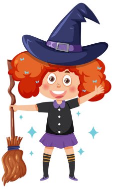 A girl wearing witch costume for halloween illustration