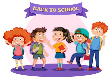 Back to school with kids cartoon character illustration