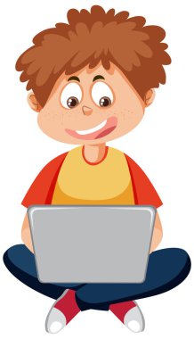 A boy using laptop cartoon character illustration