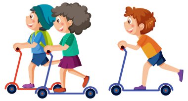 Children rising on scooters illustration