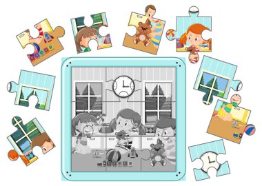Children Photo Jigsaw Puzzle Game Template illustration