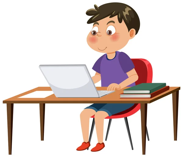 Boy Sitting Front Laptop Illustration — Vetor de Stock