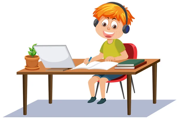 Boy Studying Online Tablet Illustration — Vetor de Stock