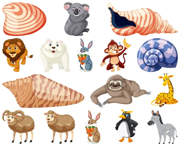 Set Various Animals Cartoon Illustration — Image vectorielle