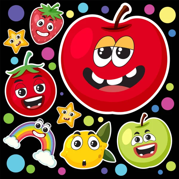 Cute Fruits Sticker Seamless Pattern Illustration — Vector de stock