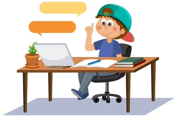 Boy Studying Online Tablet Illustration — Stockový vektor