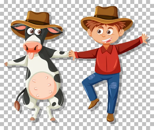 Cowbot Cartoon Character Grid Background Illustration — Image vectorielle