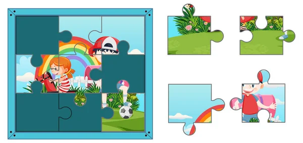 Children Photo Jigsaw Puzzle Game Template Illustration — Stockový vektor