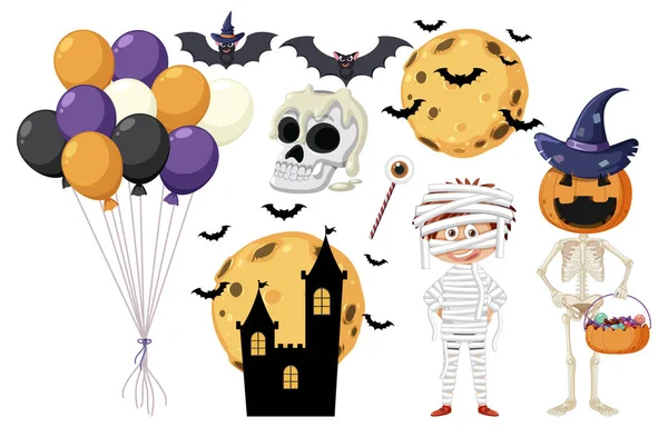 Set Halloween Cartoon Characters Elements Illustration — Stockvektor