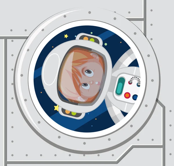 Spaceship Window Astronaut Illustration — Stockvektor