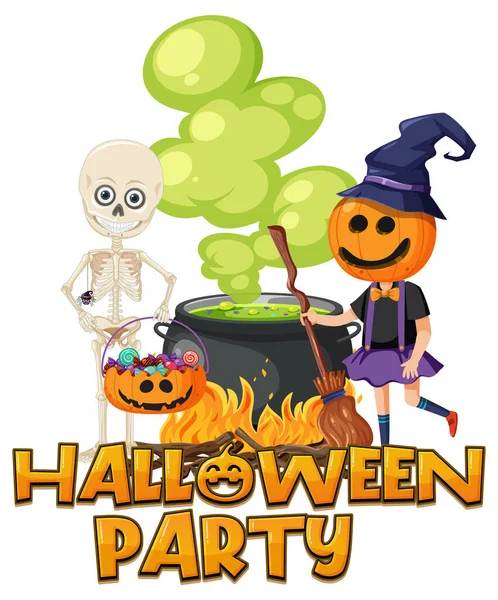 Happy Halloween Text Logo Cartoon Character Illustration — Vector de stock