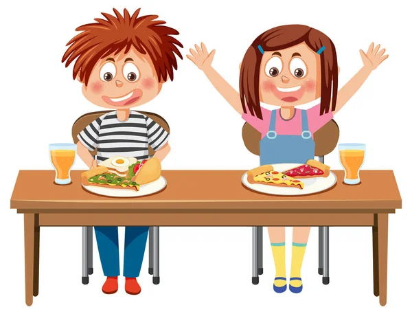 Children Having Breakfast Table Illustration — Stok Vektör