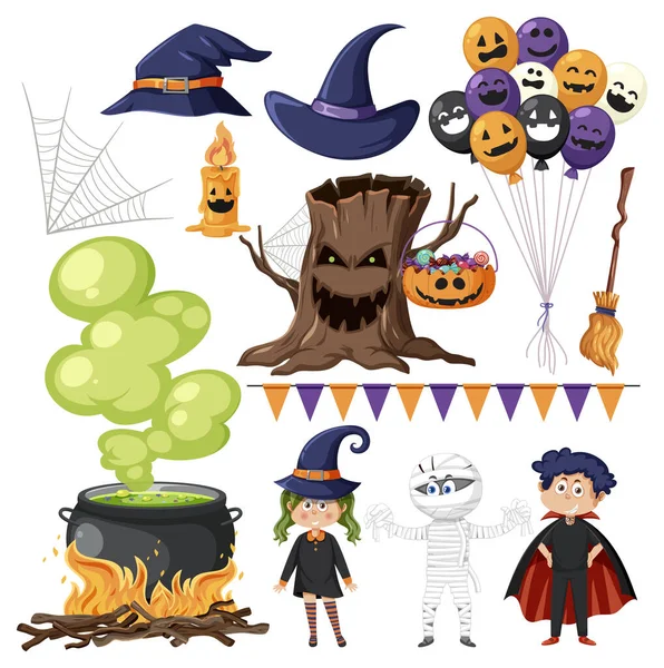 Set Halloween Cartoon Characters Elements Illustration — Stockvektor