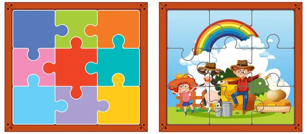 Farm Characters Photo Puzzle Game Template Illustration — Vector de stock