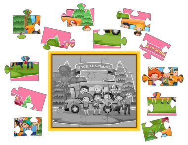 Photo jigsaw puzzle game template illustration