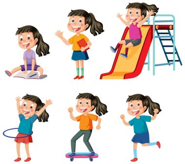 Children doing different activities set illustration