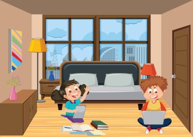 Çocuklar evde resim dersinde online öğreniyor