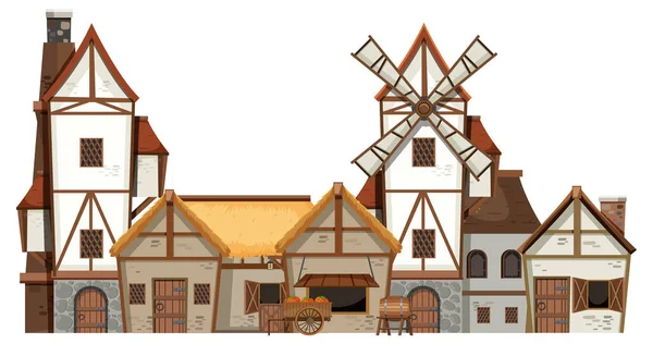 Medieval Ancient Building White Background Illustration — Archivo Imágenes Vectoriales