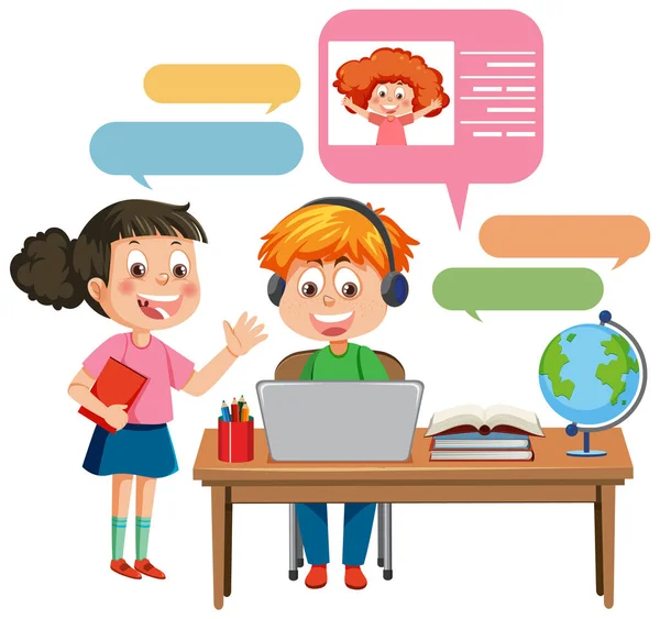 Social Media Kids Vector Illustration — Stock Vector