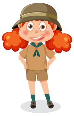 Kamp kıyafeti giyen hoş bir kız.