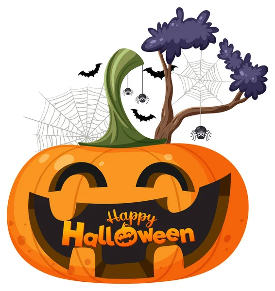 Happy Halloween Text Logo Cartoon Concept Illustration — Image vectorielle