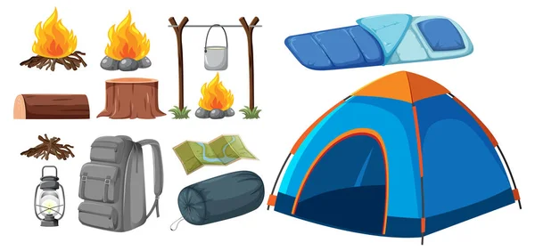 Conjunto Muchos Elementos Camping Ilustración — Vector de stock