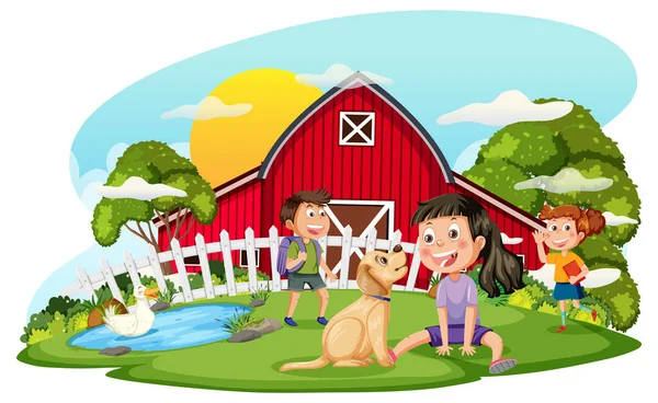 Farm Scene Kids Cartoon Character Illustration —  Vetores de Stock