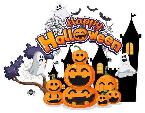 Happy Halloween Text Logo Cartoon Concept Illustration —  Vetores de Stock